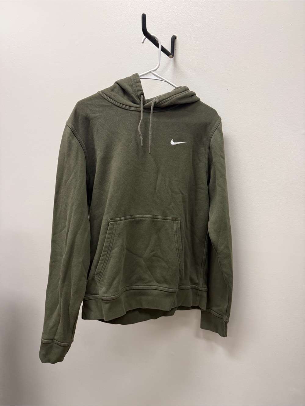 Nike Men's Olive Green Crewneck Hoodie with White Swoosh